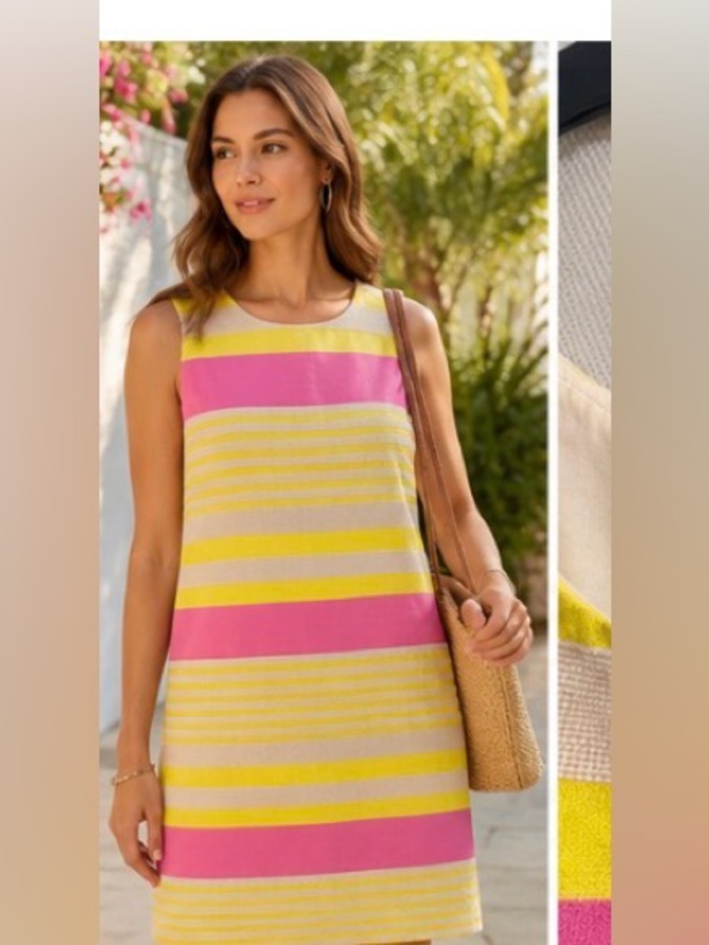 LOFT Pink Yellow Striped Cotton Blend Shift Dress Size 2 Tall